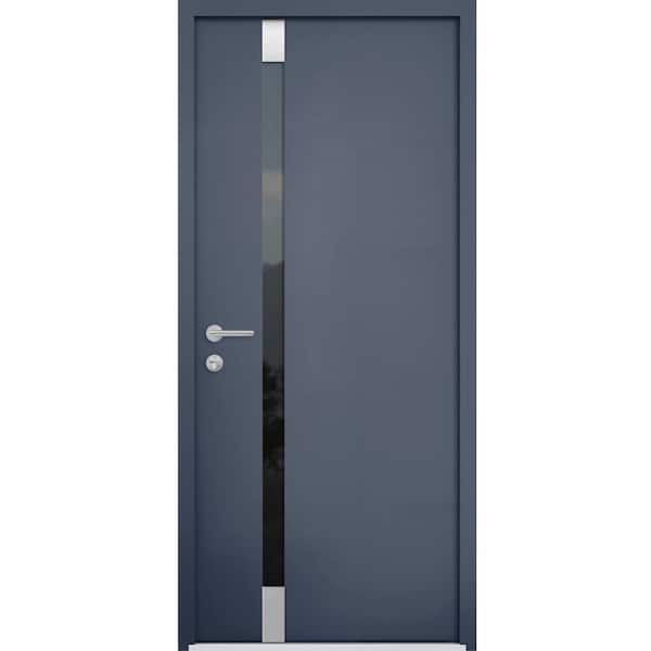 VDOMDOORS 32 in. x 80 in. Right-Hand/Inswing Tinted Glass Gray Graphite Steel Prehung Front Door with Hardware