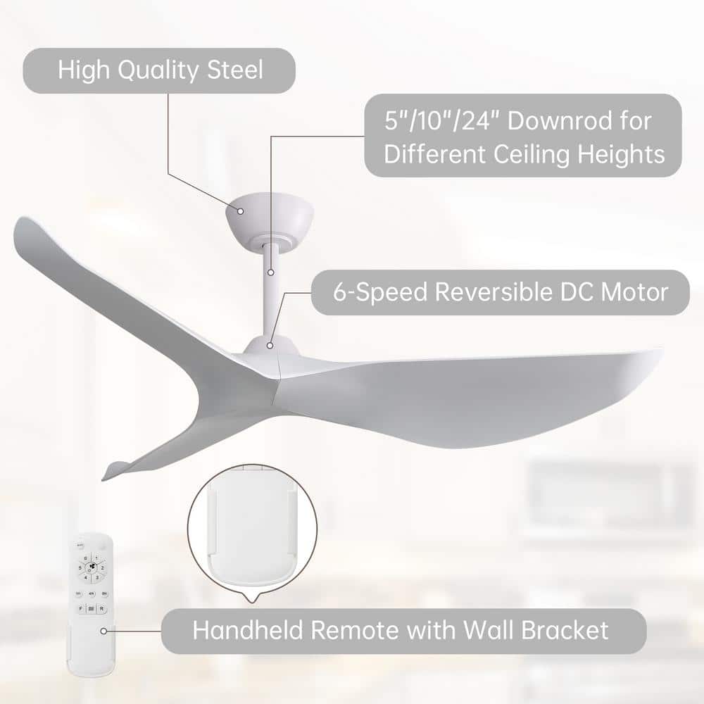 38'' White ABS 3-Blade Ceiling Fan with Remote