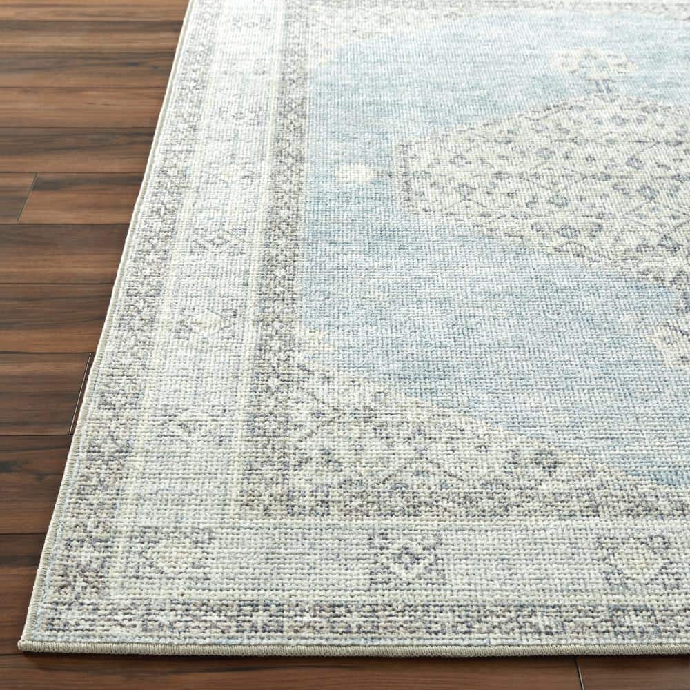 Coastal Charm Dusty Blue Medallion Synthetic Area Rug, 3'11" x 5'7"