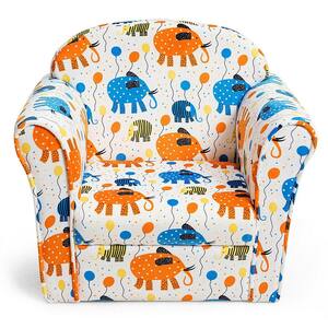 20 in. D Kids Colorful Elephant-pattern Velvet Upholstered Sofa