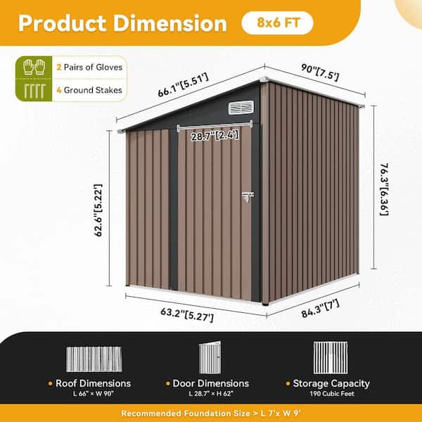 Sizzim 5 ft. W x 7 D ft. Outdoor Metal Storage Shed (40 sq. ft