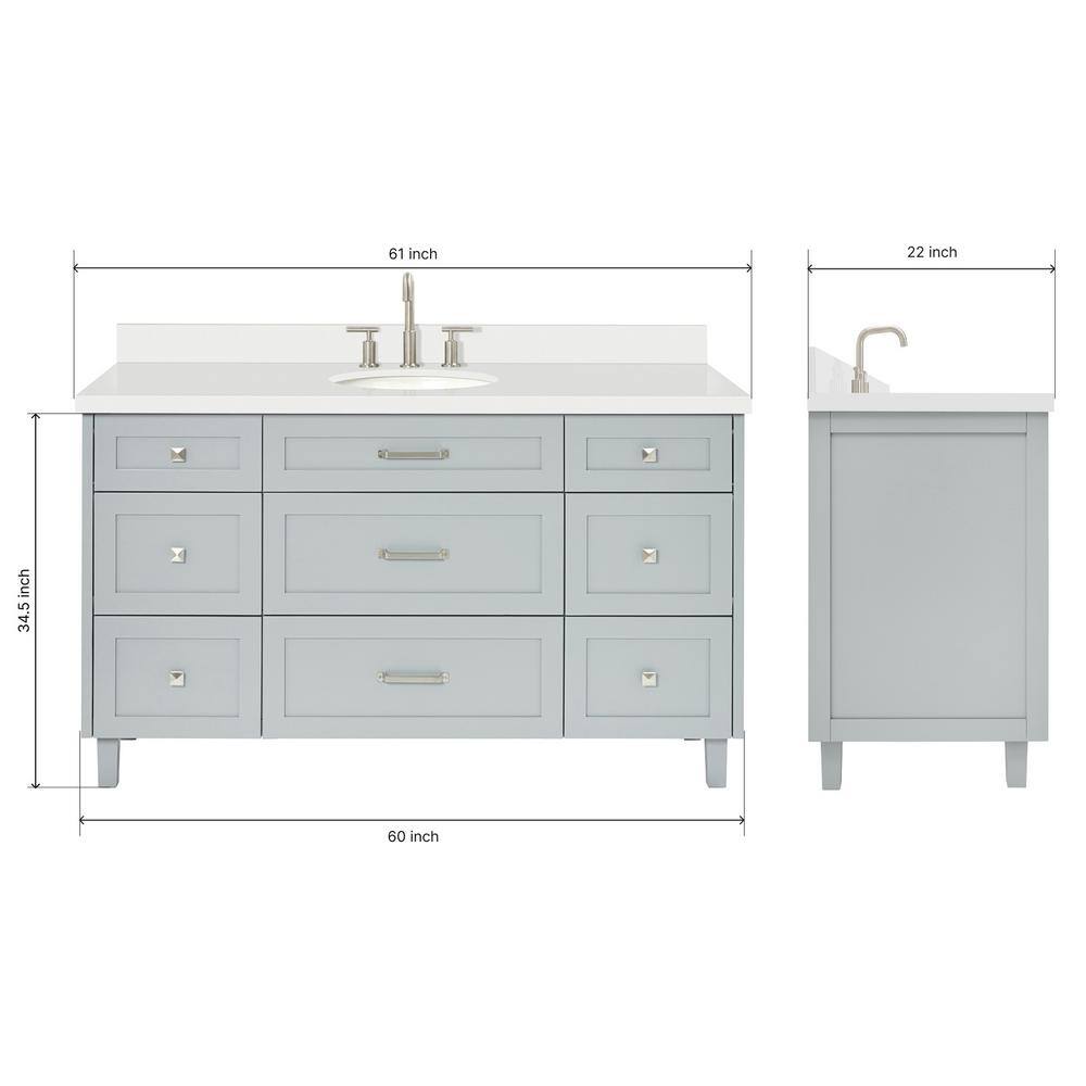 Gray Solid Wood Single Sink Bathroom Vanity with Quartz Top