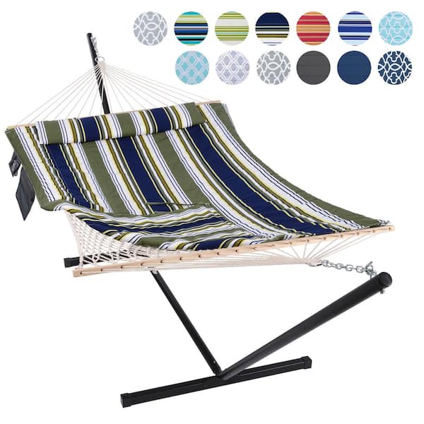 Atesun 10 ft. x 12 ft. Quilted Rope Hammock and 12 ft. Steel Stand with Detachable Pillow, Multi