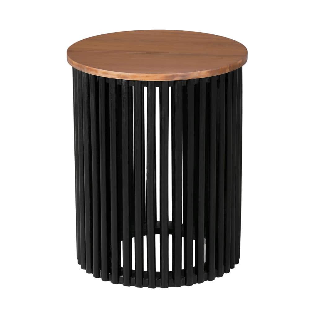 17.5 in. Natural and Black Acacia Wood Round Outdoor Patio Side Table with Slatted Base price history on PriceWatchPro