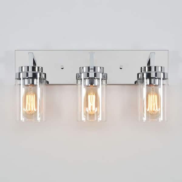 KAWOTI 20.5 in. 3-Light Chrome Vanity Light with Clear Glass Shade