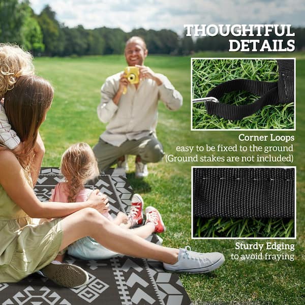 Black and Gray Rhombus Patchwork 9 ft. x 18 ft. Waterproof Plastic Reversible Outdoor Rug Large Straw Floor Mat Area Rug