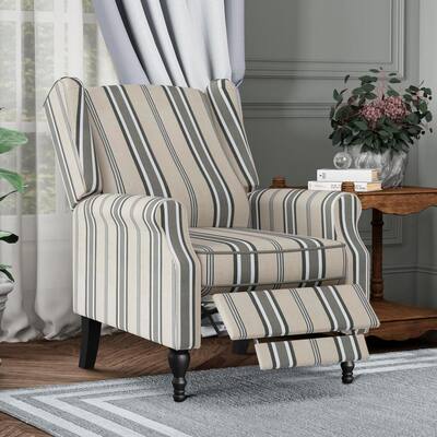 Reedbury Tan Striped Upholstered Wingback Pushback Recliner