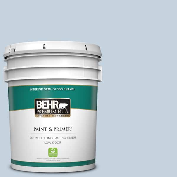BEHR PREMIUM PLUS 5 gal. #570E-2 Velvet Sky Semi-Gloss Enamel Low Odor Interior Paint & Primer