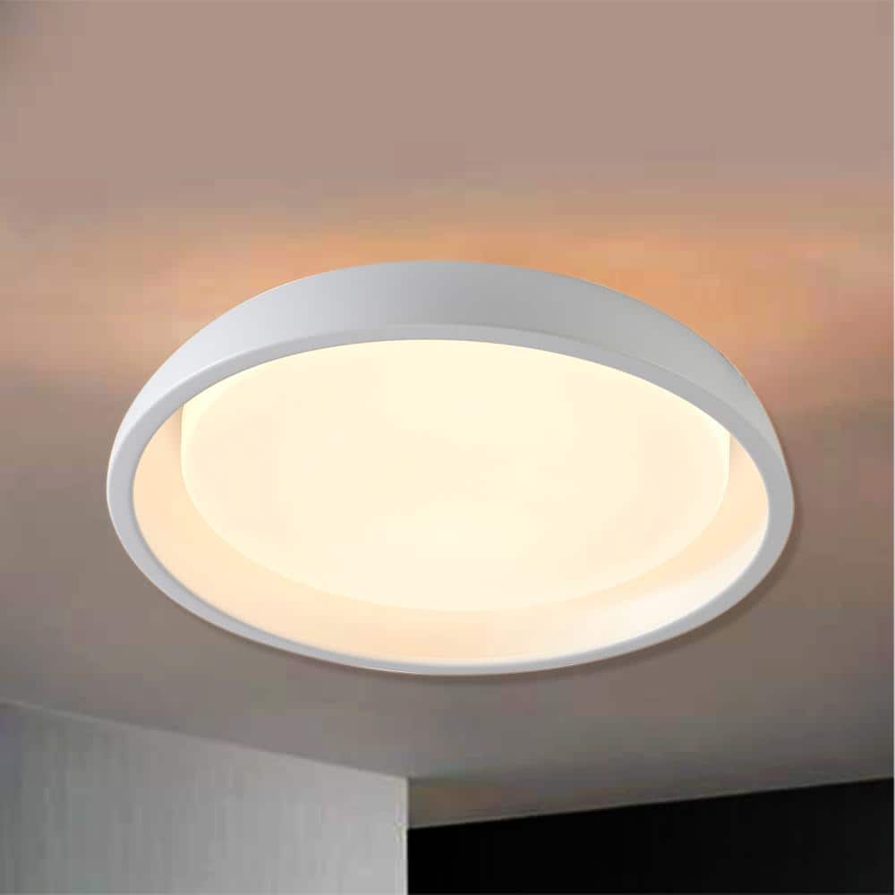 16" White Crystal LED Flush Mount Light with Brushed Nickel Frame