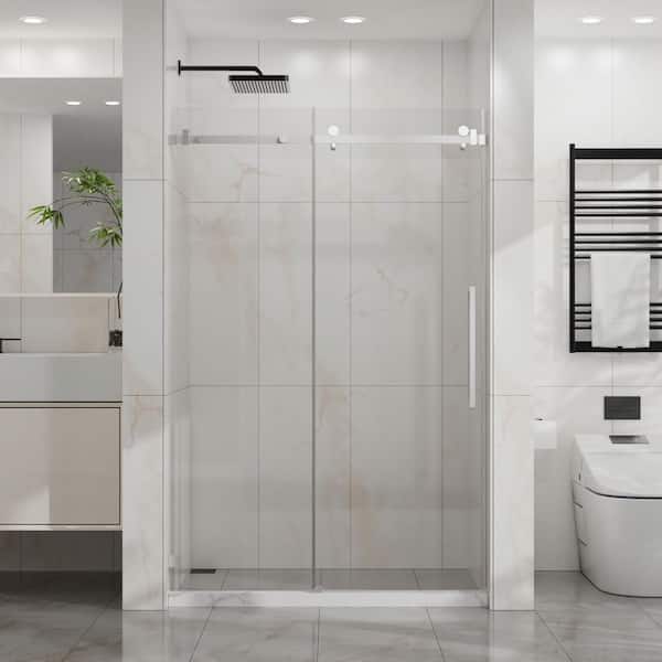 44 in. - 48 in. W x 72 in. H Frameless Sliding Tub Door with 1/4 in. SGCC Clear Tempered Glass in Chrome