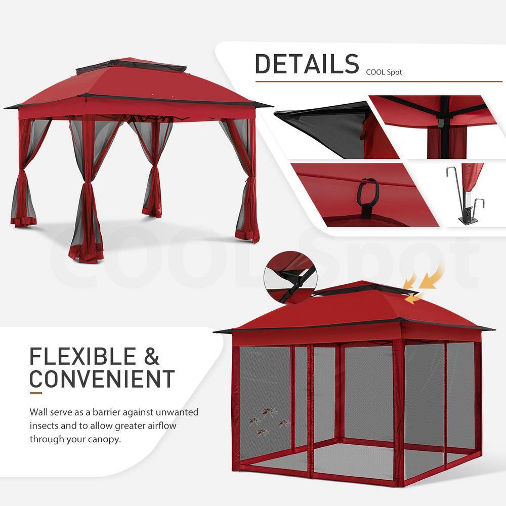 Red Steel 11x11 Patio Gazebo with Mosquito Netting