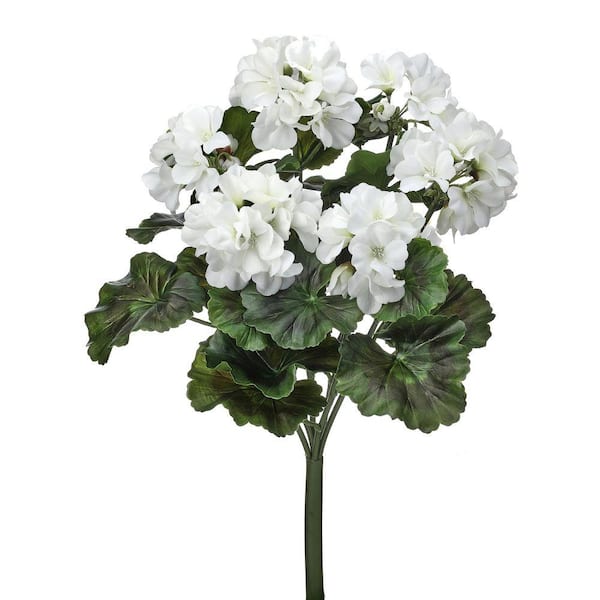 17 in. White Indoor Artificial Geranium Bush