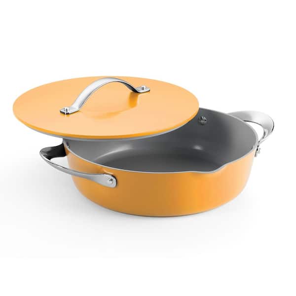 Fiora 12 in. 4.25 qt. Aluminum Ceramic Non-Stick Frying Pan with Lid-Marigold