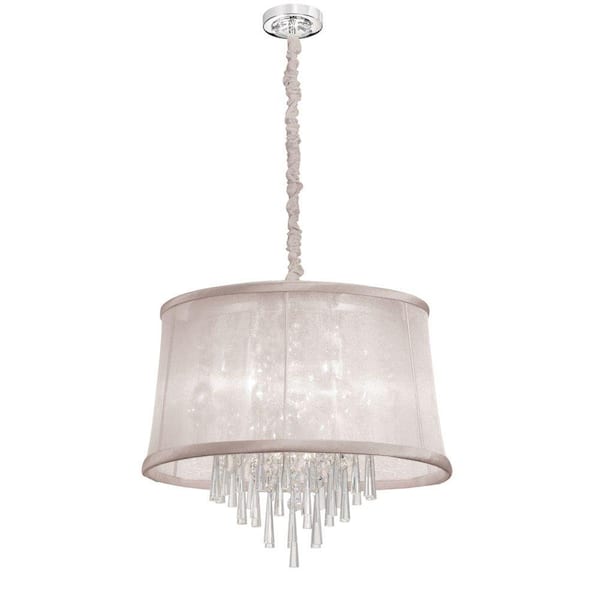 Radionic Hi Tech Julia 6-Light Polished Chrome Crystal Chandelier with Oyster Organza Shade