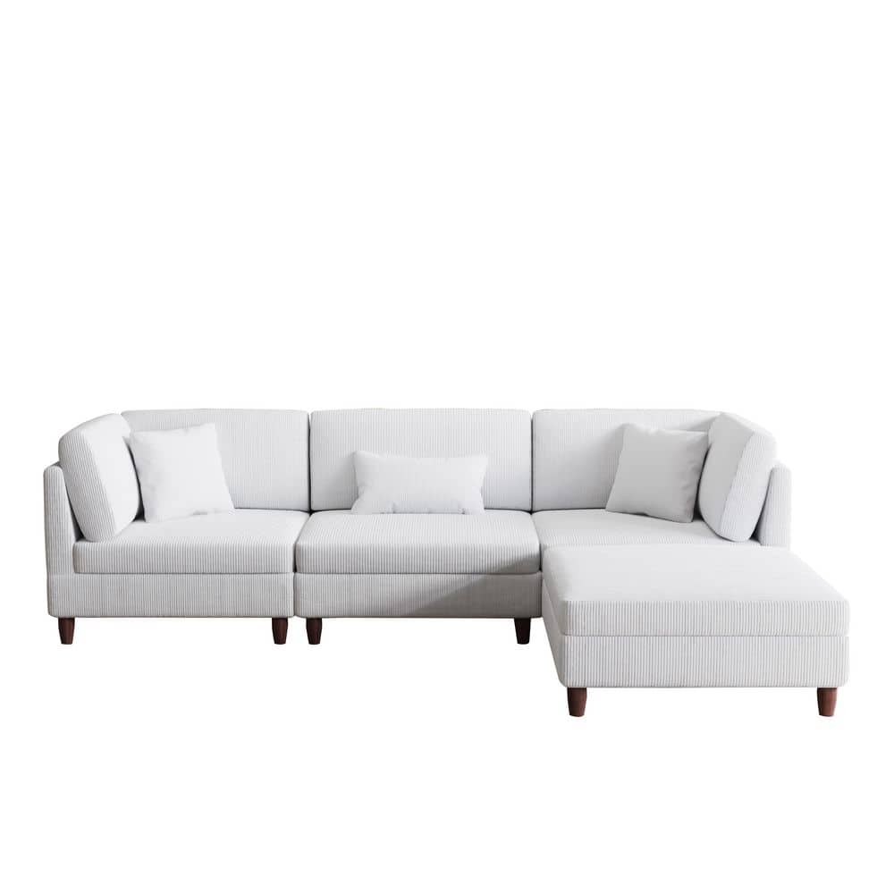 112.1 in. Straight Arm 4-piece Corduroy Upholstered L-Shaped Sectional Sofa in Beige