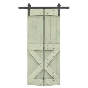 34 in. x 84 in. Mini X Series Sage Green Stained DIY Wood Bi-Fold Barn Door with Sliding Hardware Kit