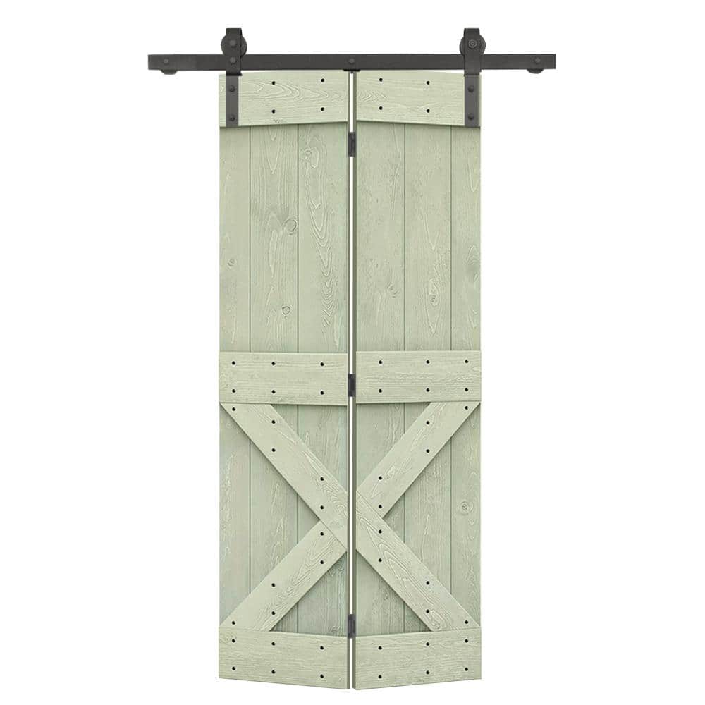 22 in. x 80 in. Mini X Series Solid Core Sage Green Stained DIY Wood Bi-Fold Door with Sliding Hardware Kit price history on PriceWatchPro