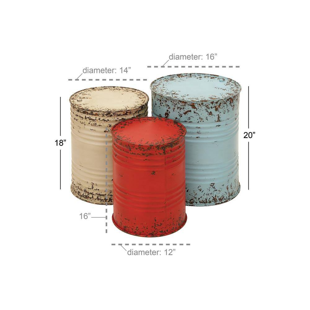 Multi Colored Metal Drum Nesting Accent Tables, Set of 3