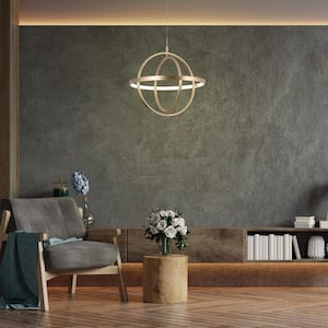 27-Watt 1-Light Integrated LED Brushed Gold Globe Chandelier Lighting Kitchen Island Pendant Light Modern Light Fixture