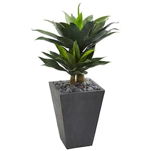 37 in. Double Agave Succulent Artificial Plant in Slate Planter