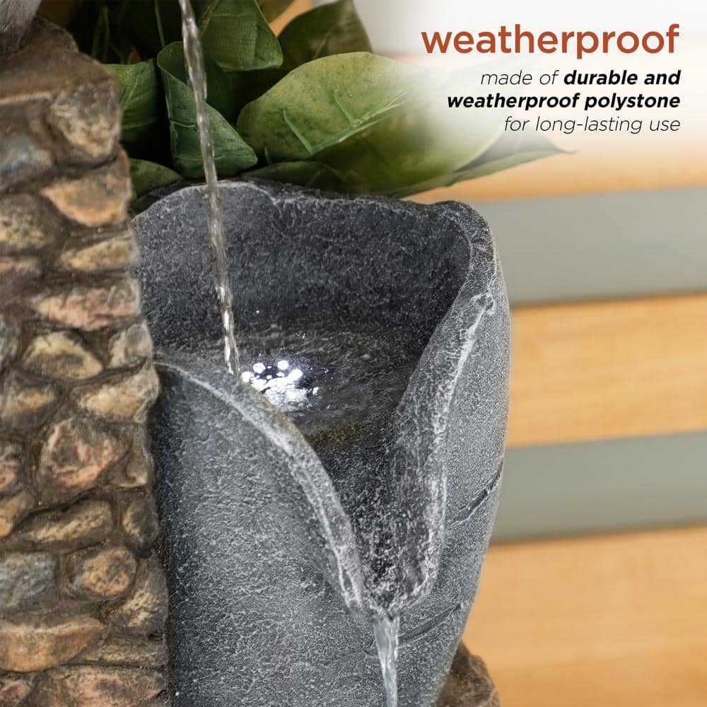 42" Gray Polyresin 4-Tier Outdoor Fountain with LED Lights