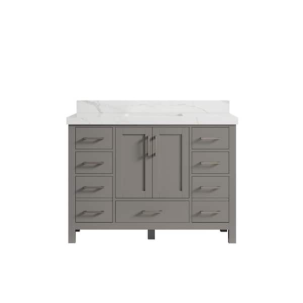 Willow Collections Malibu 48 in. W x 22 in. D x 36 in. H Bath Vanity in Gray with 2 in. Calacatta Quartz Top
