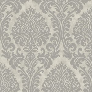 Chenille Weave Damask Grey Textured Wallpaper (Covers 56 sq. ft.)