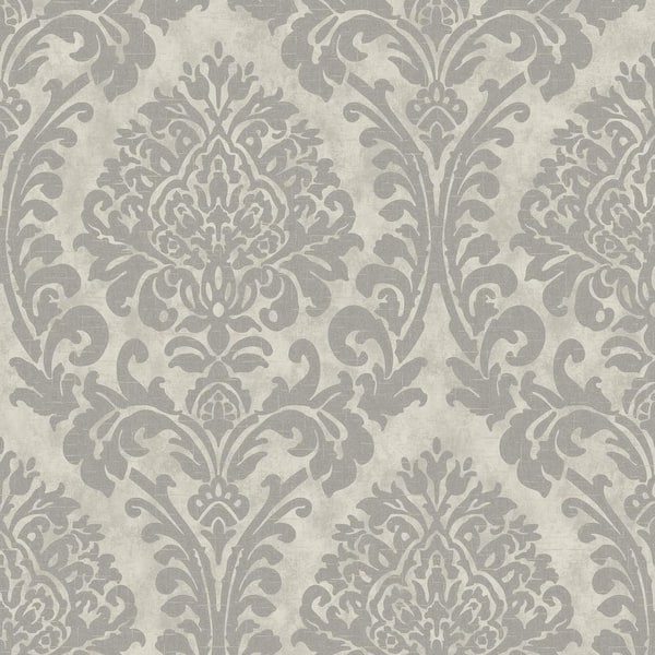 Chenille Weave Damask Grey Textured Wallpaper (Covers 56 sq. ft.)
