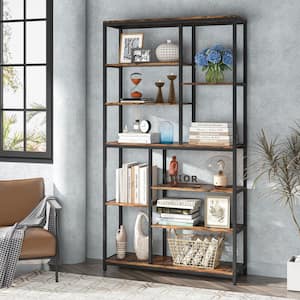 Eulas 78.7 in. Tall Brown Engineered Wood 10-Shelf Standard Bookcase