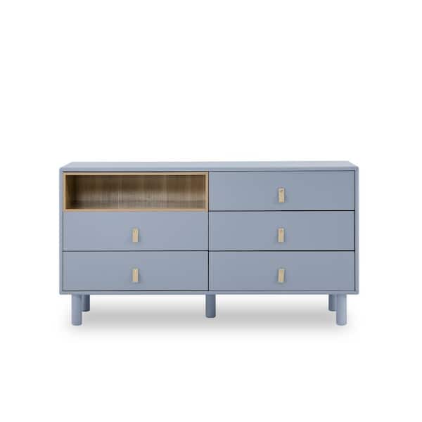 Unbranded 55 in. W x 16 in. D x 30 in. H Blue Linen Cabinet with Drawer