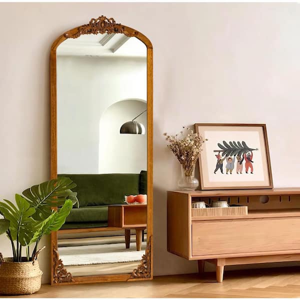 Dovelina 21 in. W x 64 in. H Classic Arch-Top Wood Framed Brown Full-Length Floor Mirror