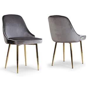 Alpha Sandy Brown Velvet Chair with Brushed Golden Steel Legs (Set of 2)