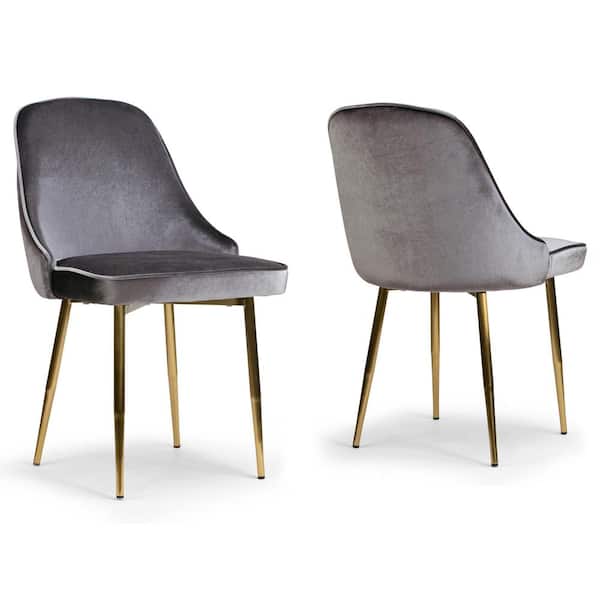 Glamour Home Alpha Sandy Brown Velvet Chair with Brushed Golden Steel Legs (Set of 2)