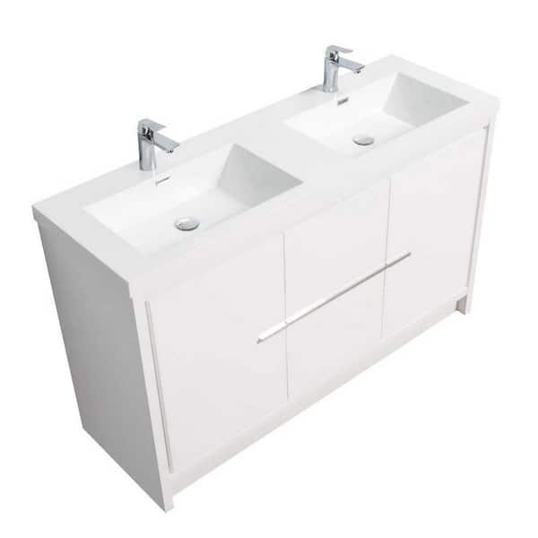 George William Cabinetry Joy 58.5 in. W x 19.5 in. D x 35.4 in. H Bathroom Cabinet in White with White Cultured Marble Top