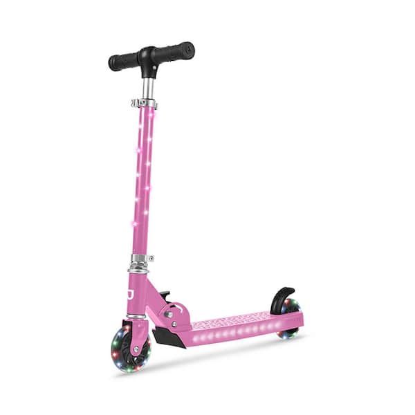 Unbranded Jupiter Kick Scooter with LED Lights and Height Adjustable Handlebar Pink
