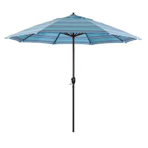 9 ft. Bronze Aluminum Pole Market Aluminum Ribs Auto Tilt Crank Lift Patio Umbrella in Dolce Oasis Sunbrella