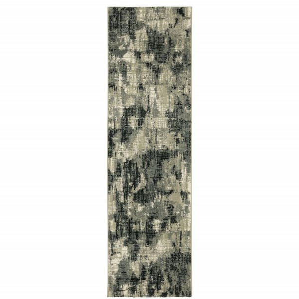 HomeRoots 2' X 8' Grey Beige Charcoal And Blue Abstract Power Loom Stain Resistant Runner Rug