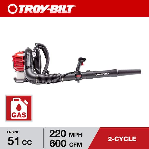 Troy-Bilt 220 MPH 600 CFM 51 cc Full Crank 2-Cycle Gas Backpack Leaf Blower with Tube Mounted Controls