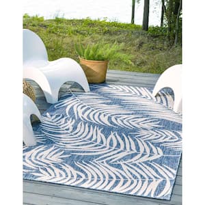 Outdoor Botanical Palm Blue 6 ft. 1 in. x 9 ft. Area Rug