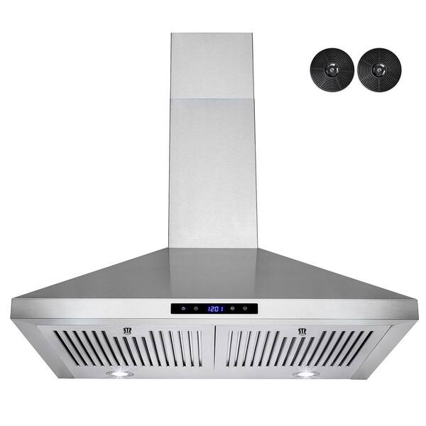 AKDY 30 in. Convertible Kitchen Wall Mount Range Hood with Lights and Carbon Filters in Stainless Steel