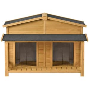 GO 47.2 in. Large Wooden Dog House Outdoor Indoor Dog Crate, Cabin Style With Porch And 2 Doors