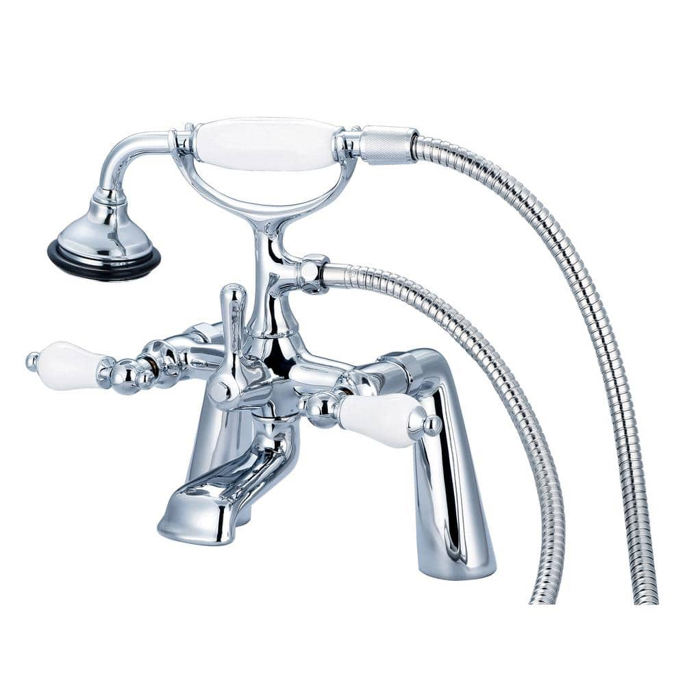 Water Creation 3-Handle Vintage Claw Foot Tub Faucet with Hand Shower and Porcelain Lever Handles in Triple Plated Chrome