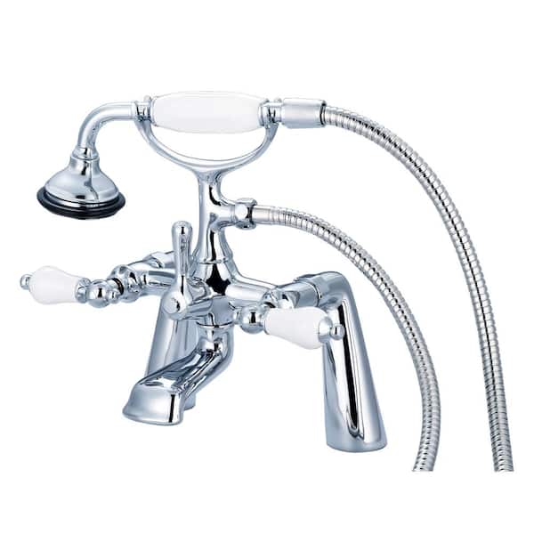 Water Creation 3-Handle Vintage Claw Foot Tub Faucet with Hand Shower and Porcelain Lever Handles in Triple Plated Chrome