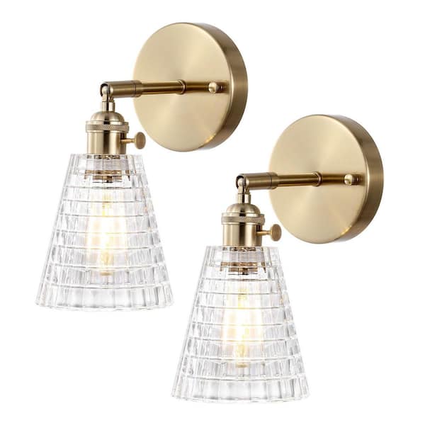 WINGBO 1-Light Gold Wall Sconce, Glass Wall Lamp Lighting Fixtures (Set of 2)