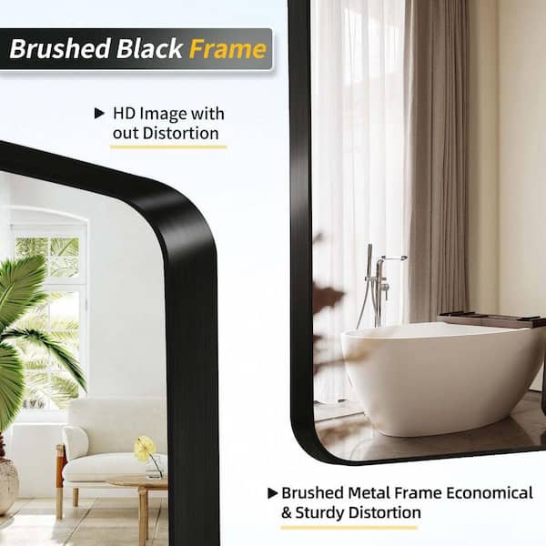 TUKTUK 24 in. W x 32 in. H Matte Black Brushed Framed Deco Mirro