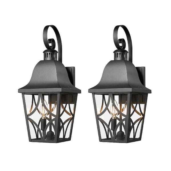 Sunpez 2 Pack 2 Lights Black Porch Light Waterproof Outdoor Coach Wall Sconce, E12, No Bulbs Included (C)