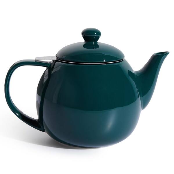 3-Cup Porcelain Tea Pot with Removable Stainless Steel Infuser, 27 oz. Tea Pots for Loose Tea, Dark Green
