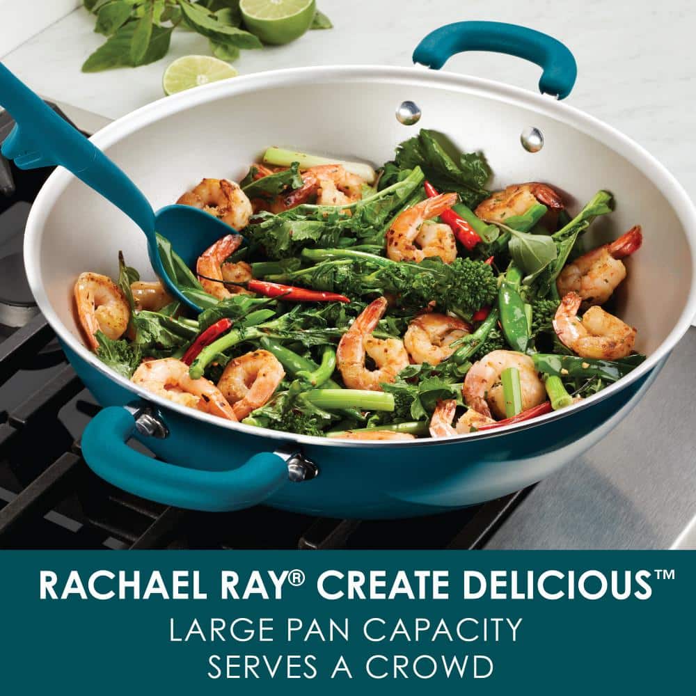 Teal Shimmer 14.25-Inch Aluminum Nonstick Wok with Silicone Handles