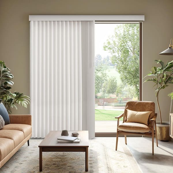 Oxford White Cordless Room Darkening Vinyl Vertical Blind with 3.5 in. Slats 78 in. W x 84 in. L