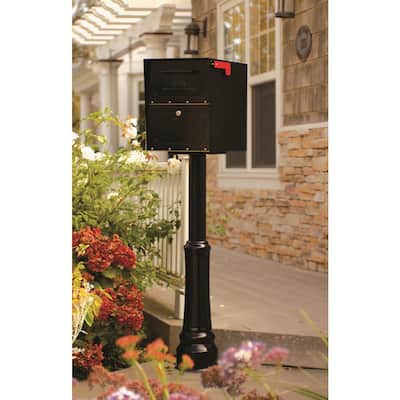 Oasis Classic Locking Post Mount Parcel Mailbox with High Security Reinforced Lock, Black